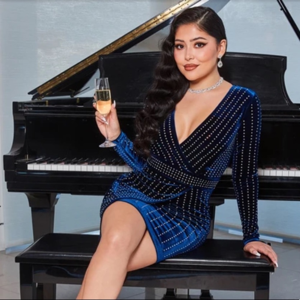 Navy Velvet Wrap Dress